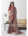 Light Brown Embroidered Work Designer Chiffon Saree