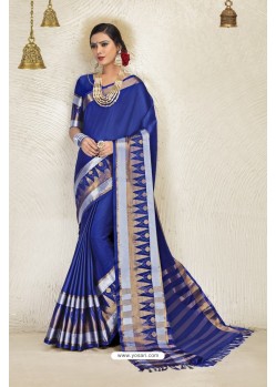 Navy Blue Cotton Blended Designer Cotton Silk Saree