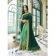 Dark Green And Sea Green Georgette Embroidered Designer Half N Half Saree