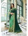 Dark Green And Sea Green Georgette Embroidered Designer Half N Half Saree