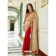 Beige And Red Georgette Embroidered Designer Half N Half Saree