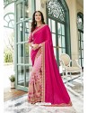 Fuchsia And Baby Pink Georgette Embroidered Designer Half N Half Saree