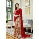 Red And Beige Georgette Embroidered Designer Half N Half Saree