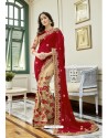 Red And Beige Georgette Embroidered Designer Half N Half Saree