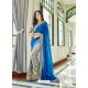 Blue And Grey Georgette Embroidered Designer Half N Half Saree