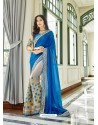 Blue And Grey Georgette Embroidered Designer Half N Half Saree