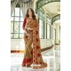 Brown Georgette Embroidered Designer Half N Half Saree