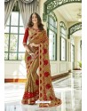 Brown Georgette Embroidered Designer Half N Half Saree