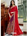 Red And Purple Georgette Embroidered Designer Half N Half Saree