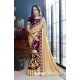 Beige And Purple Georgette Heavy Embroidered Designer Party Wear Saree