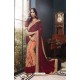 Maroon And Light Orange Georgette Heavy Embroidered Designer Party Wear Saree