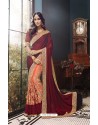 Maroon And Light Orange Georgette Heavy Embroidered Designer Party Wear Saree