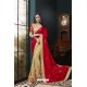 Red And Beige Georgette Heavy Embroidered Designer Party Wear Saree