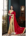 Red And Beige Georgette Heavy Embroidered Designer Party Wear Saree