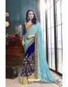 Sky Blue And Royal Blue Georgette Heavy Embroidered Designer Party Wear Saree