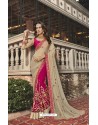 Beige And Pink Georgette Heavy Embroidered Designer Party Wear Saree