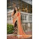 Orange And Brown Georgette Heavy Embroidered Designer Party Wear Saree