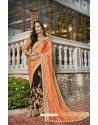 Orange And Brown Georgette Heavy Embroidered Designer Party Wear Saree