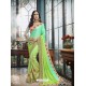 Parrot Green And Sea Green Georgette Heavy Embroidered Designer Party Wear Saree