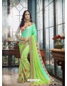 Parrot Green And Sea Green Georgette Heavy Embroidered Designer Party Wear Saree