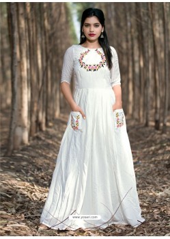 White Muslin Silk Party Wear Designer Readymade Kurti