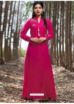 Fuchsia Muslin Silk Party Wear Designer Readymade Kurti