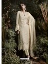 Beige Fox Georgette Embroidered Designer Straight Suit