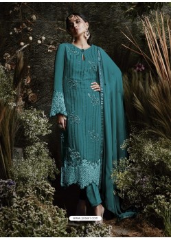 Teal Fox Georgette Embroidered Designer Straight Suit