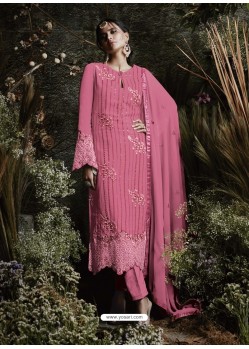 Light Pink Fox Georgette Embroidered Designer Straight Suit