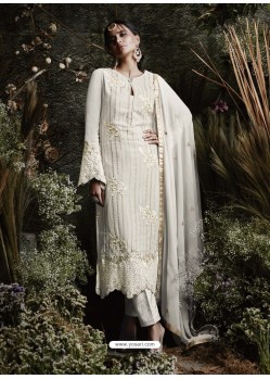 Off White Fox Georgette Embroidered Designer Straight Suit