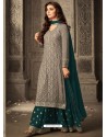 Exclusive Grey And Dark Green Georgette Embroidered Designer Palazzo Suit