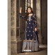 Beautiful Navy Blue And Pigeon Georgette Embroidered Designer Palazzo Suit