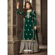 Awesome Dark Green And Grey Georgette Embroidered Designer Palazzo Suit