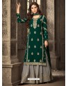 Awesome Dark Green And Grey Georgette Embroidered Designer Palazzo Suit