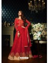 Red Faux Georgette Designer Floor Length Anarkali Suit