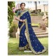 Navy Blue Embroidered Georgette with Banarasi Border Designer Saree