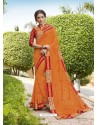 Orange Embroidered Georgette with Banarasi Border Designer Saree