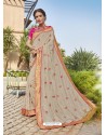 Light Beige Embroidered Georgette with Banarasi Border Designer Saree