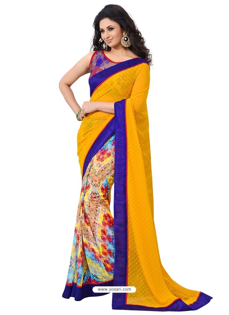 MultiColor Sari With Blue Border