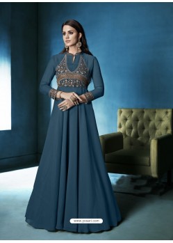 Teal Blue Georgette Embroidered Designer Floor Length Anarkali Suit
