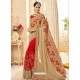 Beige And Red Faux Georgette Embroidered Designer Wedding Saree