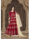 Crimson Embroidered Silk Designer Anarkali Suit