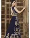 Elegant Navy Blue Embroidered Micro Velvet Designer Anarkali Suit