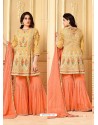 Yellow And Orange Embroidered Rangoli Georgett Designer Sarara Suit