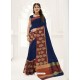 Navy Blue Raw Silk Designer Saree