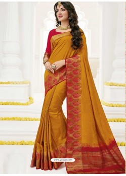 Mustard Raw Silk Designer Saree