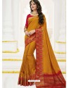 Mustard Raw Silk Designer Saree