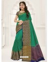 Dark Green Raw Silk Designer Saree