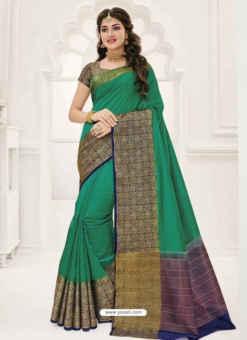 Buy Dark Green Raw Silk Designer Saree | Designer Sarees