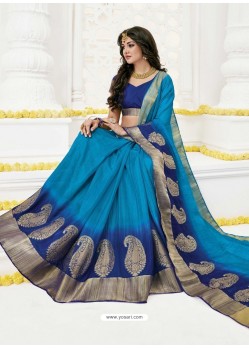 Blue Raw Silk Designer Saree